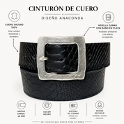 Cinturón Rada, cuero negro anaconda