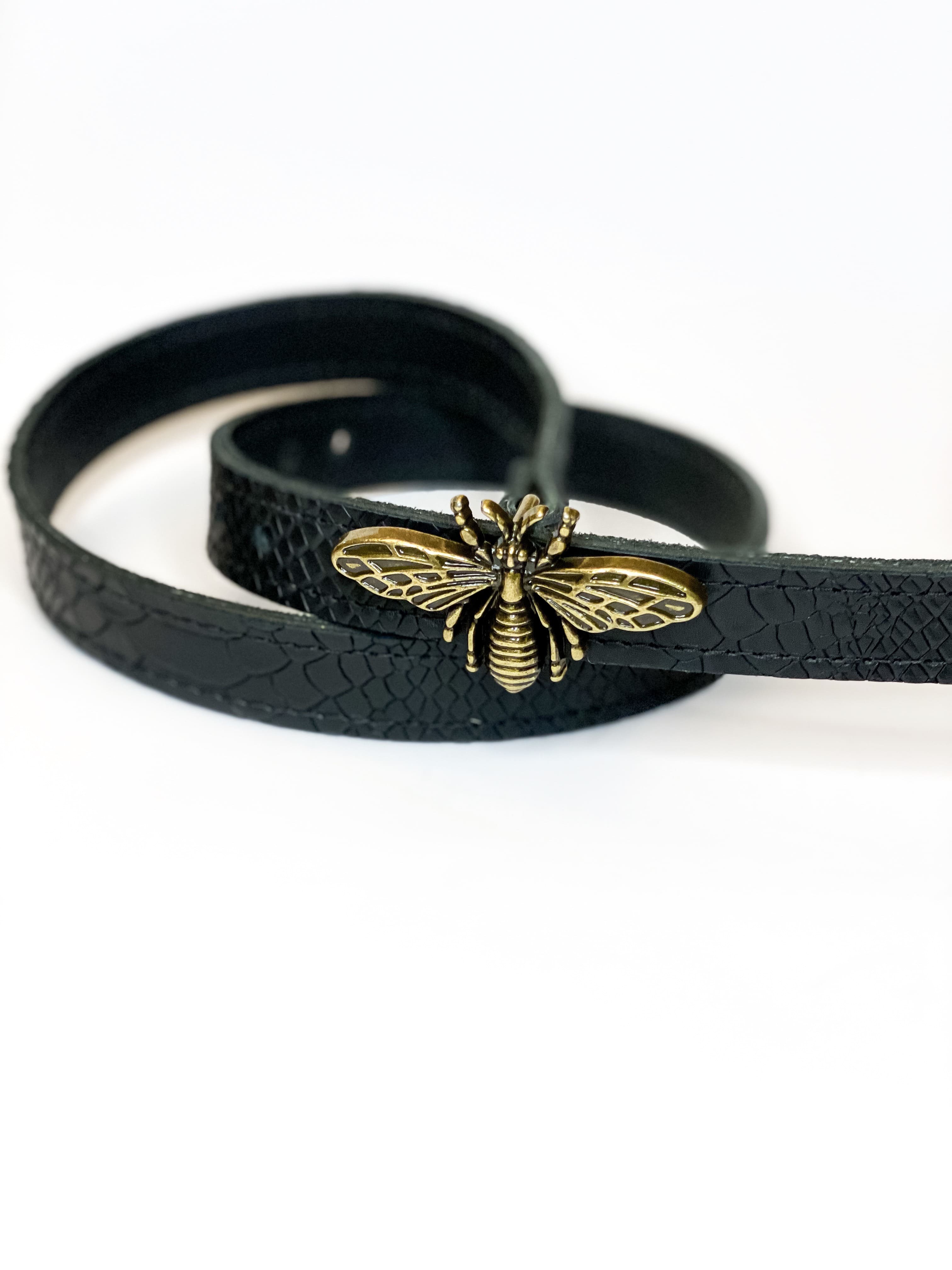 Cinturón Abeja, cuero negro anaconda