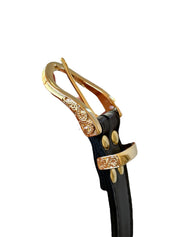 Cinturón Filipa dorado, cuero negro toscano