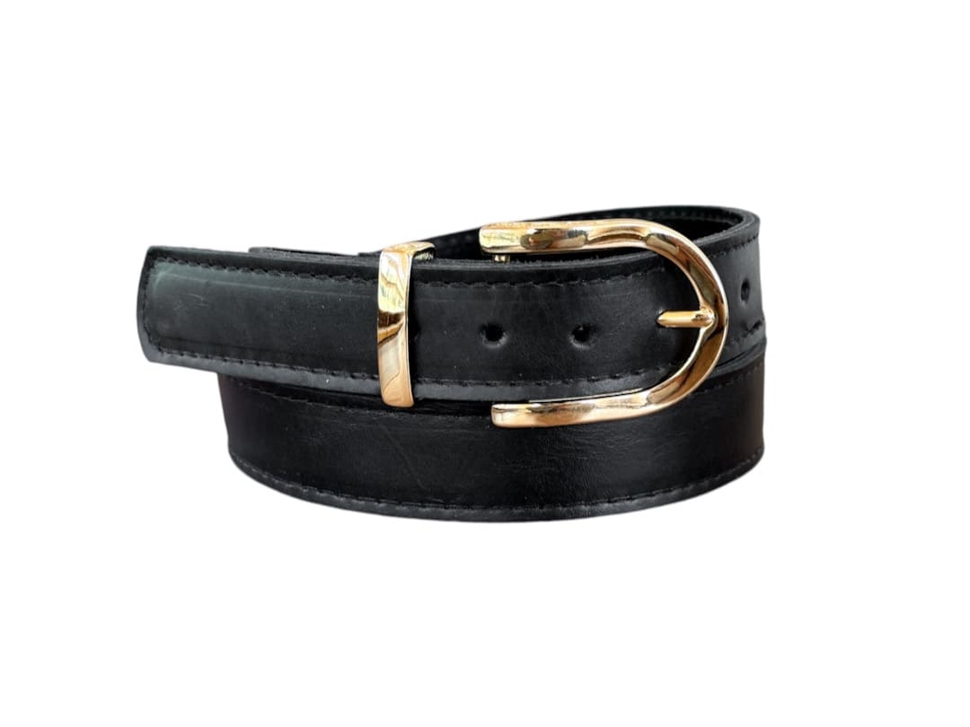 Cinturón Filipa dorado, cuero negro toscano