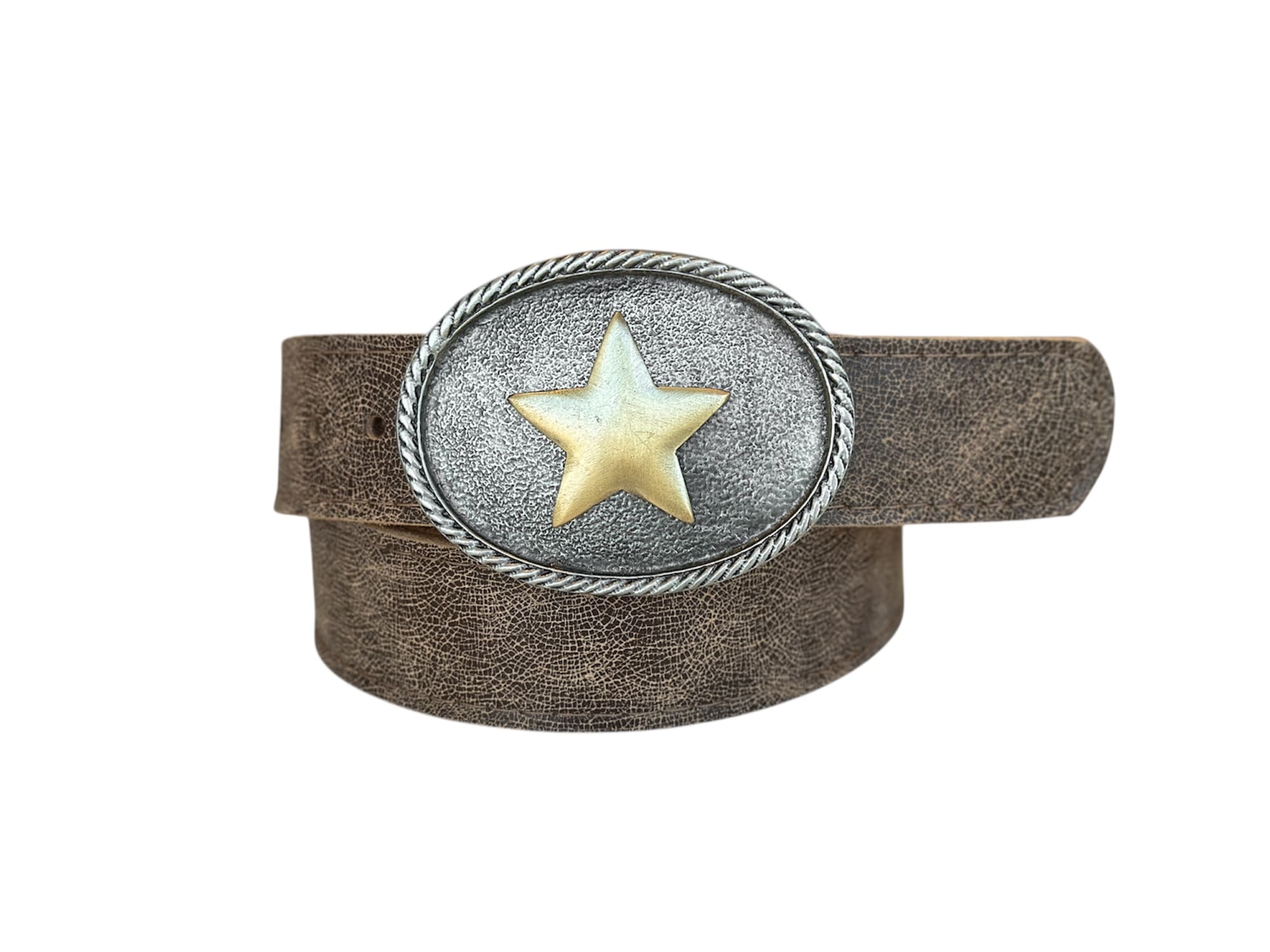 Cinturón Estrella, cuero café rustico