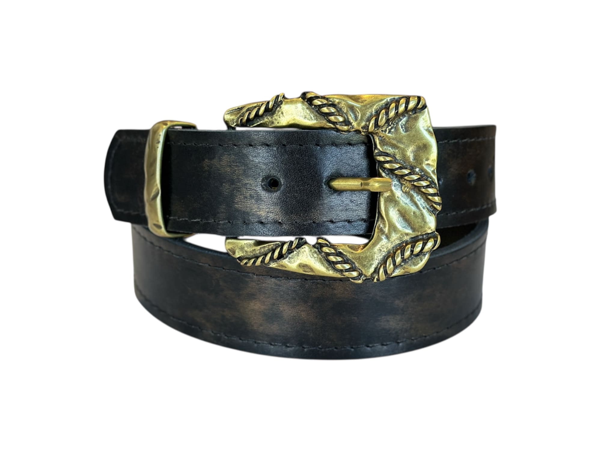 Cinturón Atenea, cuero negro bronce