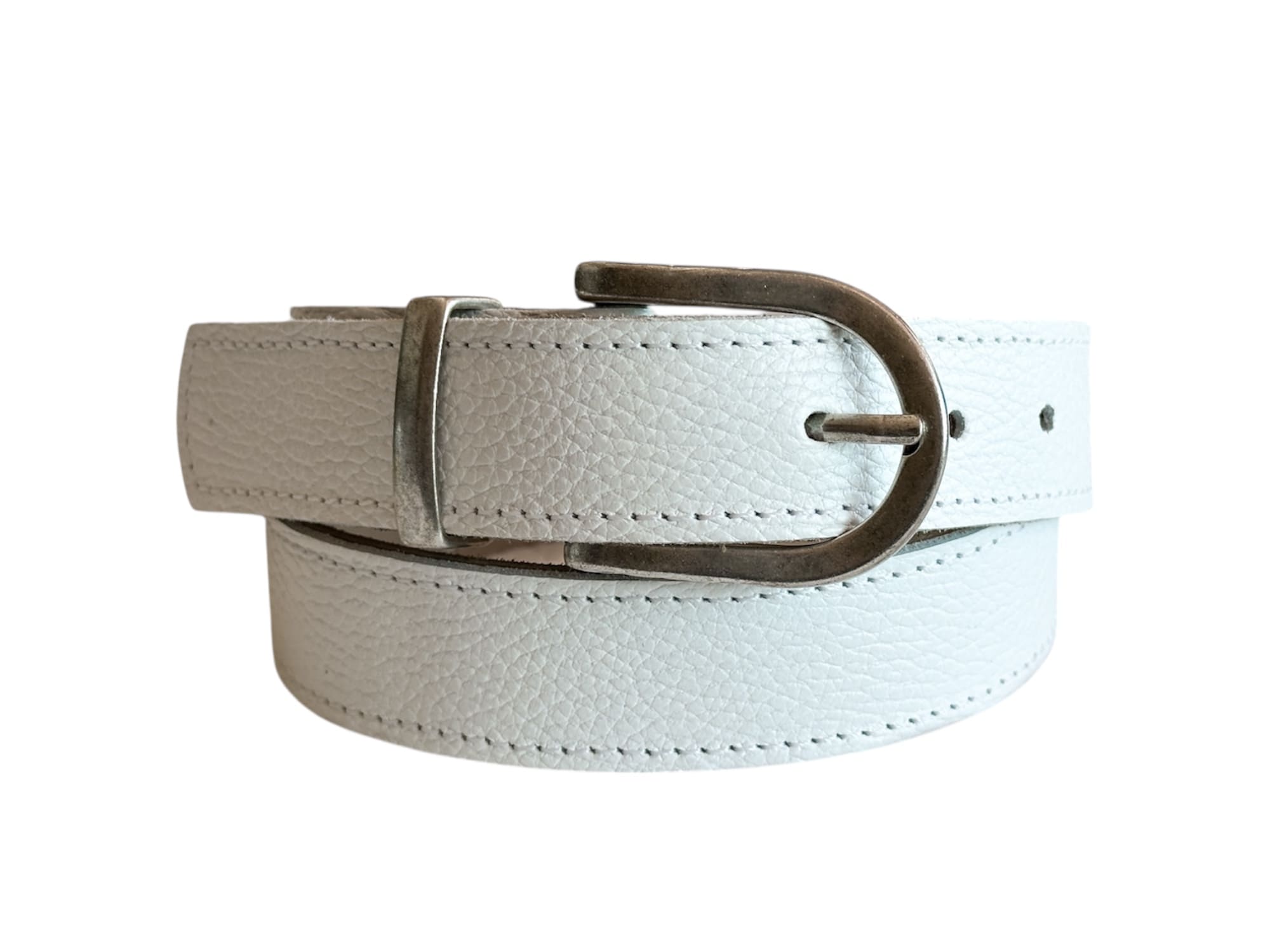 Cinturón Filipa plata, cuero blanco