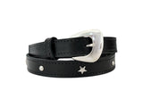 Cinturón Mini silueta plata, cuero negro tachas
