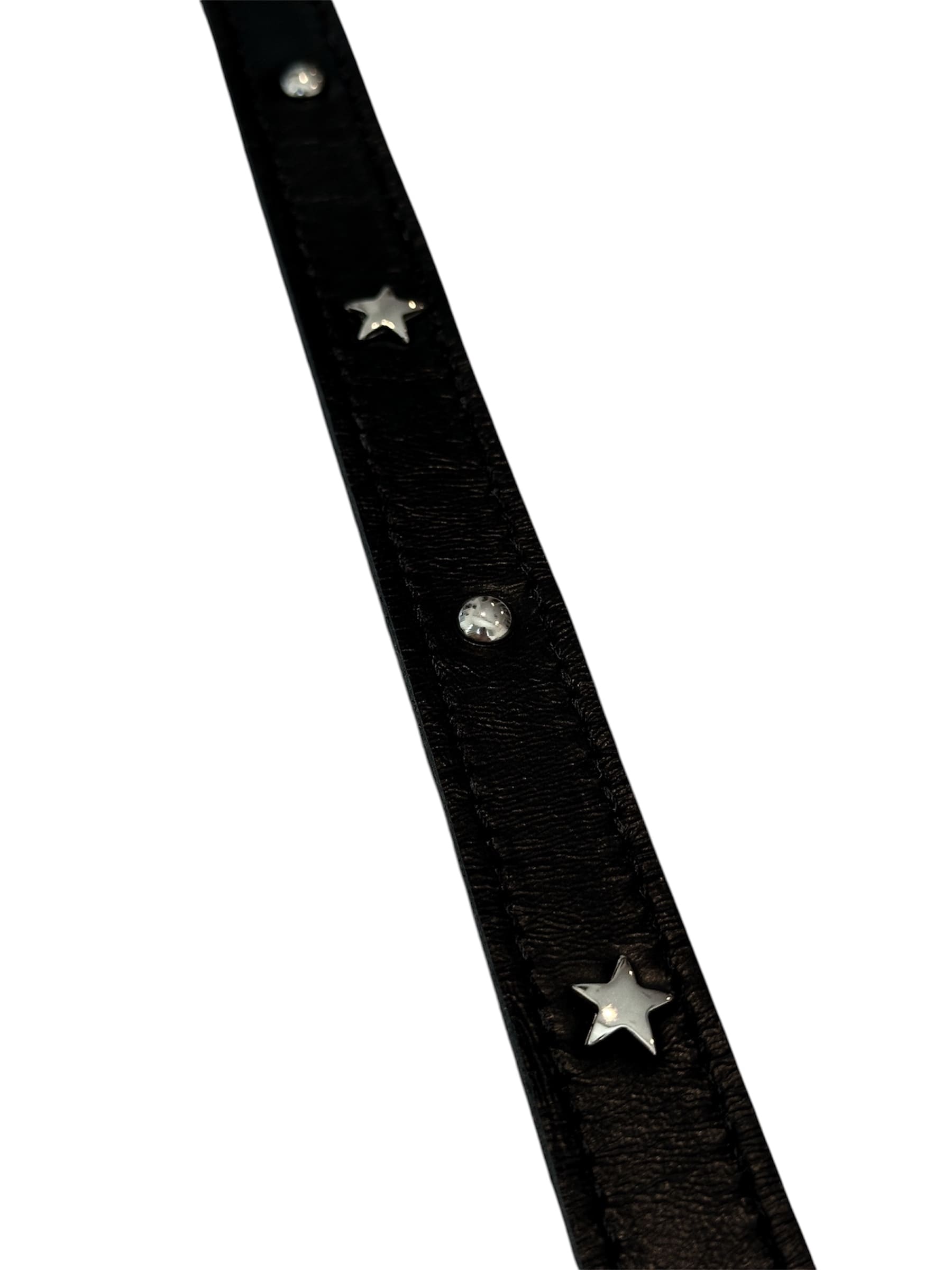 Cinturón Mini silueta plata, cuero negro tachas