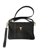 Cartera Toro bronce, cuero estampado trenzado negro
