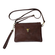 Cartera Toro bronce cuero estampado trenzado cafe