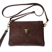 Cartera Toro bronce cuero estampado trenzado cafe