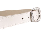 Cinturón Rayado cuero blanco perla