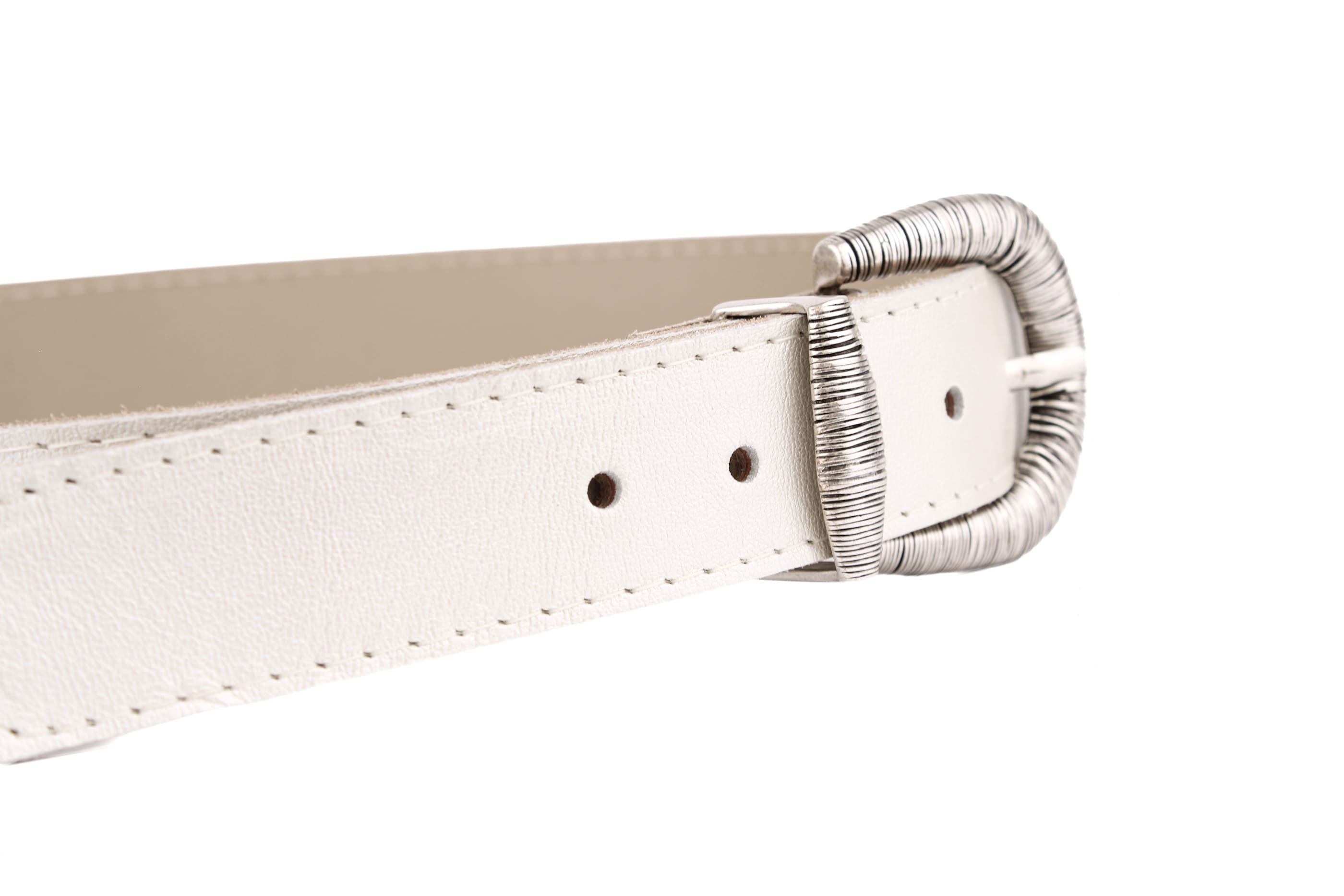 Cinturón Rayado cuero blanco perla