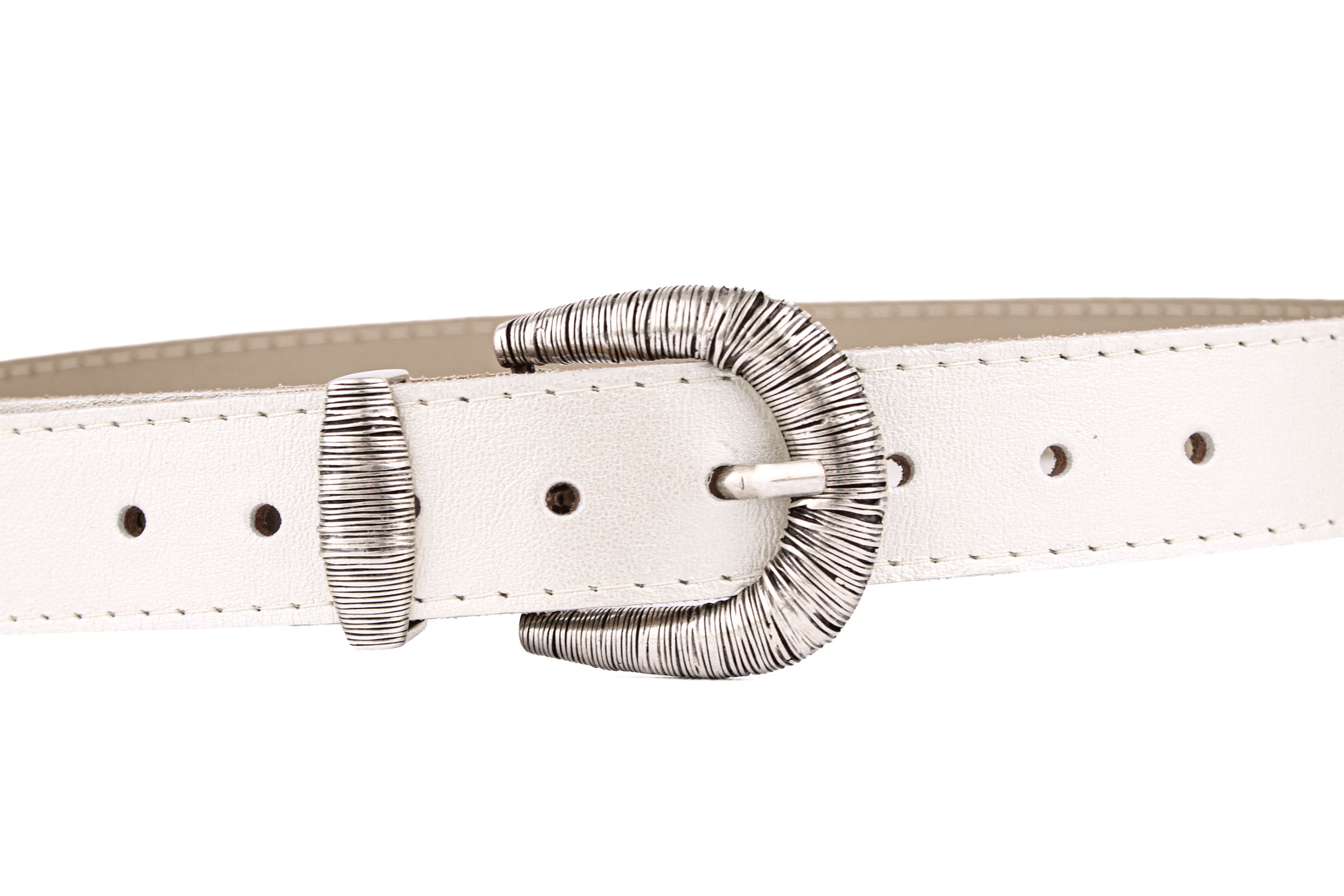 Cinturón Rayado cuero blanco perla