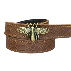 Cinturón Abeja, cuero cafe anaconda
