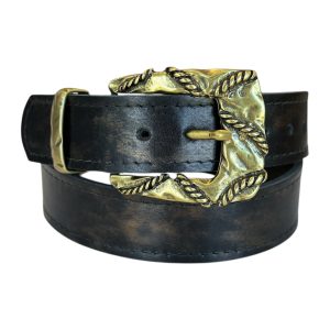 Cinturón Atenea, cuero negro bronce
